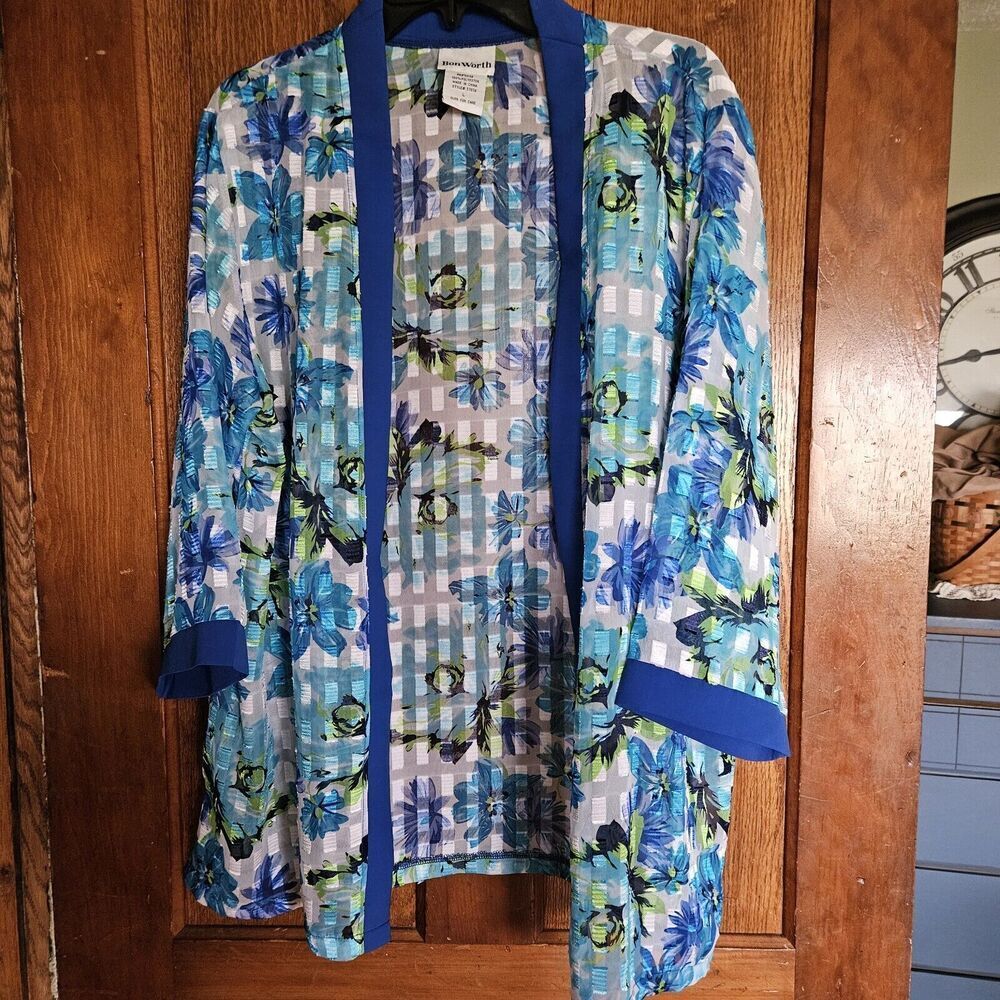 Bon‎ Worth Women's L Chiffon Burnout Cardigan Shrug Lightweight Layering Jacket